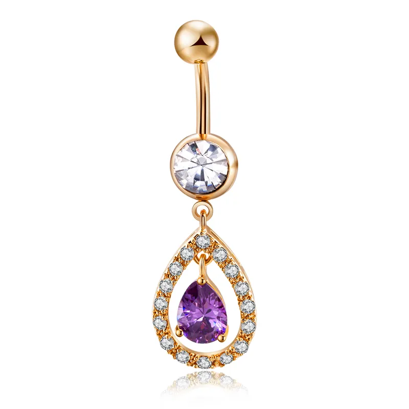 18K Or Jaune Plaqué Rouge / Blanc CZ Cristal Teardrop Body Piercing Belly pour Filles Femmes P0179