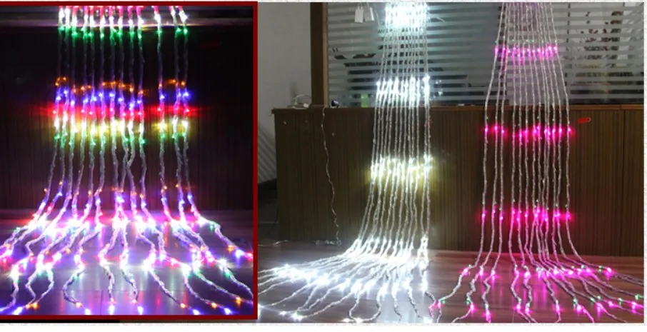 LED Waterfall String Curtain Light Water Flow Christmas 6m * 1.5m 300 LED Wedding Party Wakacje Dekoracji Wróżki Światła Sznur