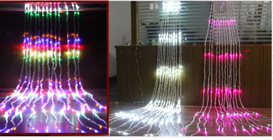 Led Cascade Chaîne Rideau Lumière Débit D'eau De Noël 6M * 1.5M 300 Leds Fête De Mariage Décoration De Vacances Fée Guirlande Lumineuse