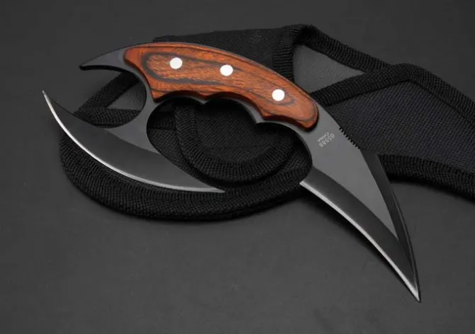 Fury 7" Karambit Fixed Blade Knife Double Blade 440C Wood Handle Tactical Camping Hiking Hunting Survival Pocket Utility EDC Collection
