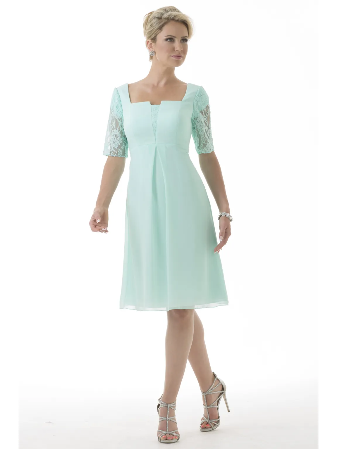 Modest Mint Lace Chiffon Bridesmaid Dress Knee-Length A-Line Half Sleeves  from Dhgate Bridesmaid Dress - price 65.18