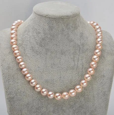 9-10mm Beaded Necklaces Pink Natural Pearl Necklace 17 Inch 925 Silver Clasp