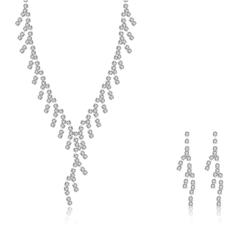 Elegant Lady Tree Shape Necklace Sets Bride Wedding Jewelry Sets Silver