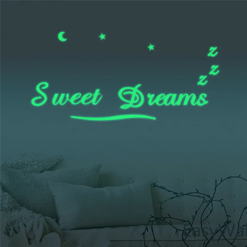 Luminoso SOGNI D'ORO 3D Wall Sticker Glow In The Dark Adesivi murali fluorescenti Le lettere per la decorazione della stanza dei bambini