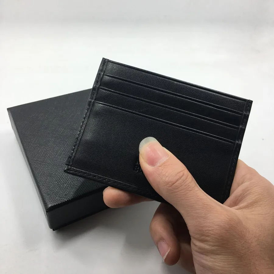 Svart äkta läder kreditkortshållare Business Men High Quality Slim Bank Card Case 2017 Nya ankomster Fashion ID -kortväska Fre287s