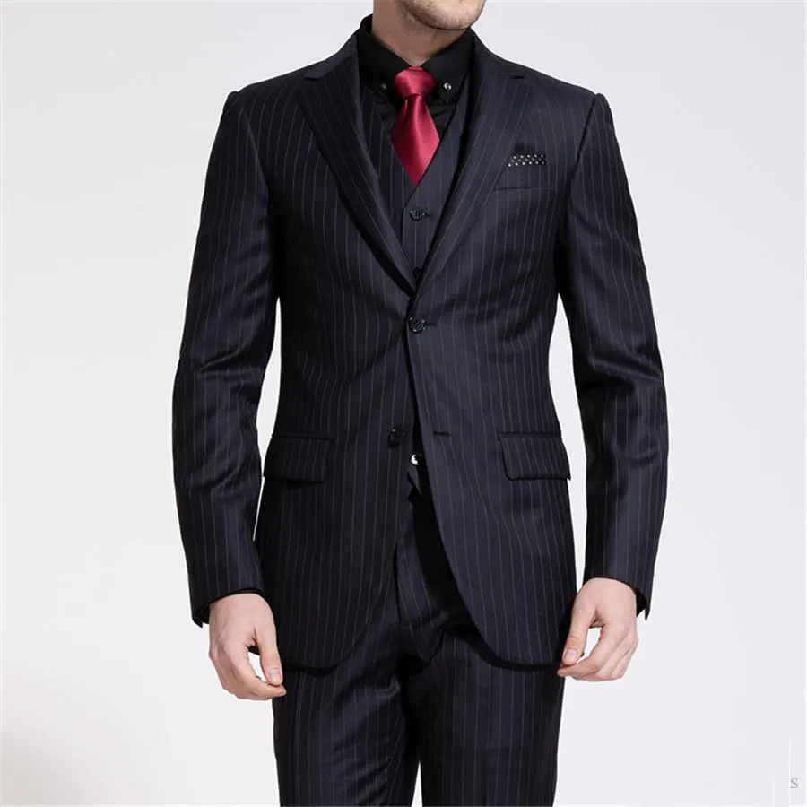 Masculino Suit 2017 Formal Magro Preto Ternos Stripe noivo vestido de casamento do terno para homens Blazer com a veste calças Laço