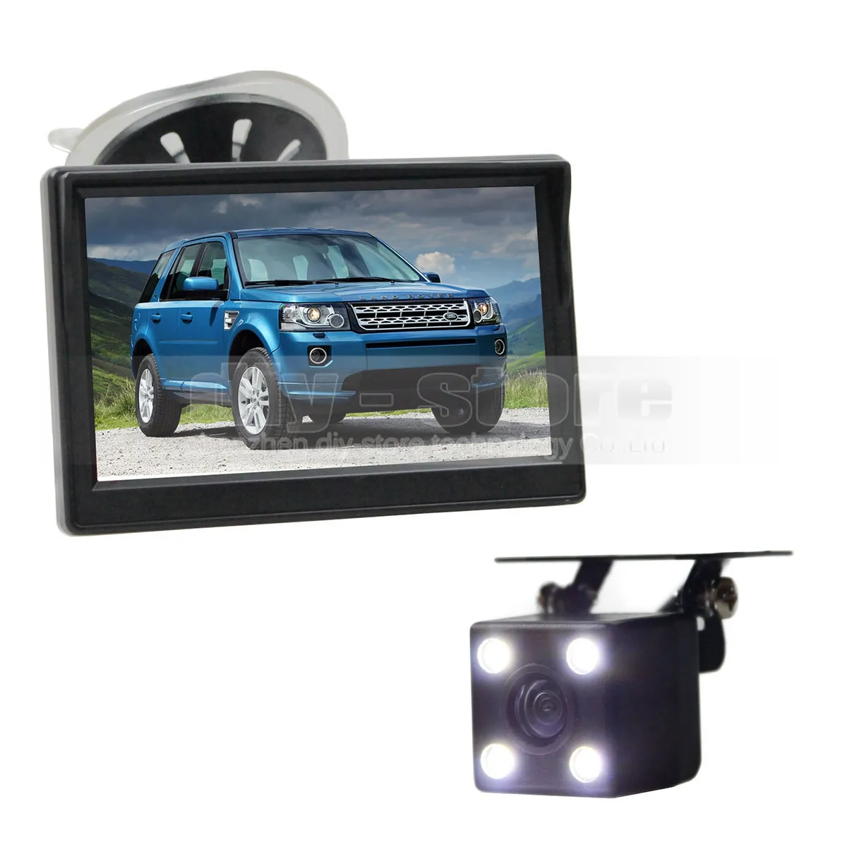 Monitor per auto retrovisore da 5 pollici + filo impermeabile per retromarcia telecamera per auto LED sistema di parcheggio per visione notturna