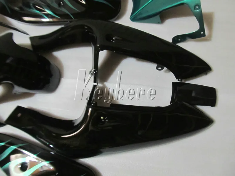 Motorcycle Fairing Kit para Suzuki GSXR600 96 97 98 99 Green Flames Feedings Black Set GSXR750 1996-1999 OI04