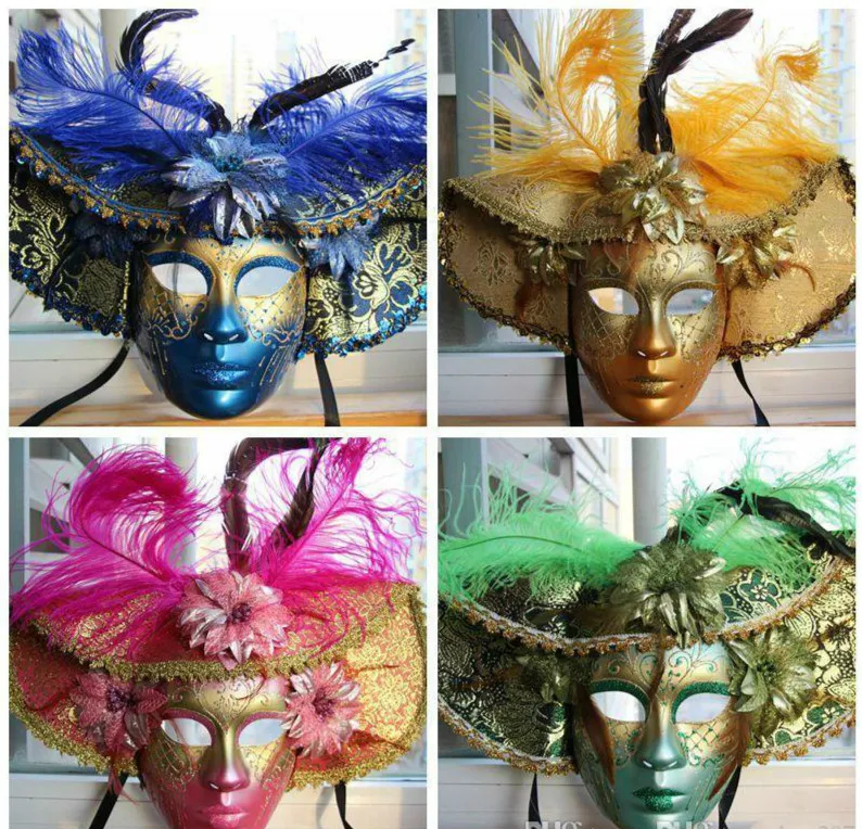 Feather Venetian Mardi Gras Masquerade Mask For Women Purple/Gold M6131