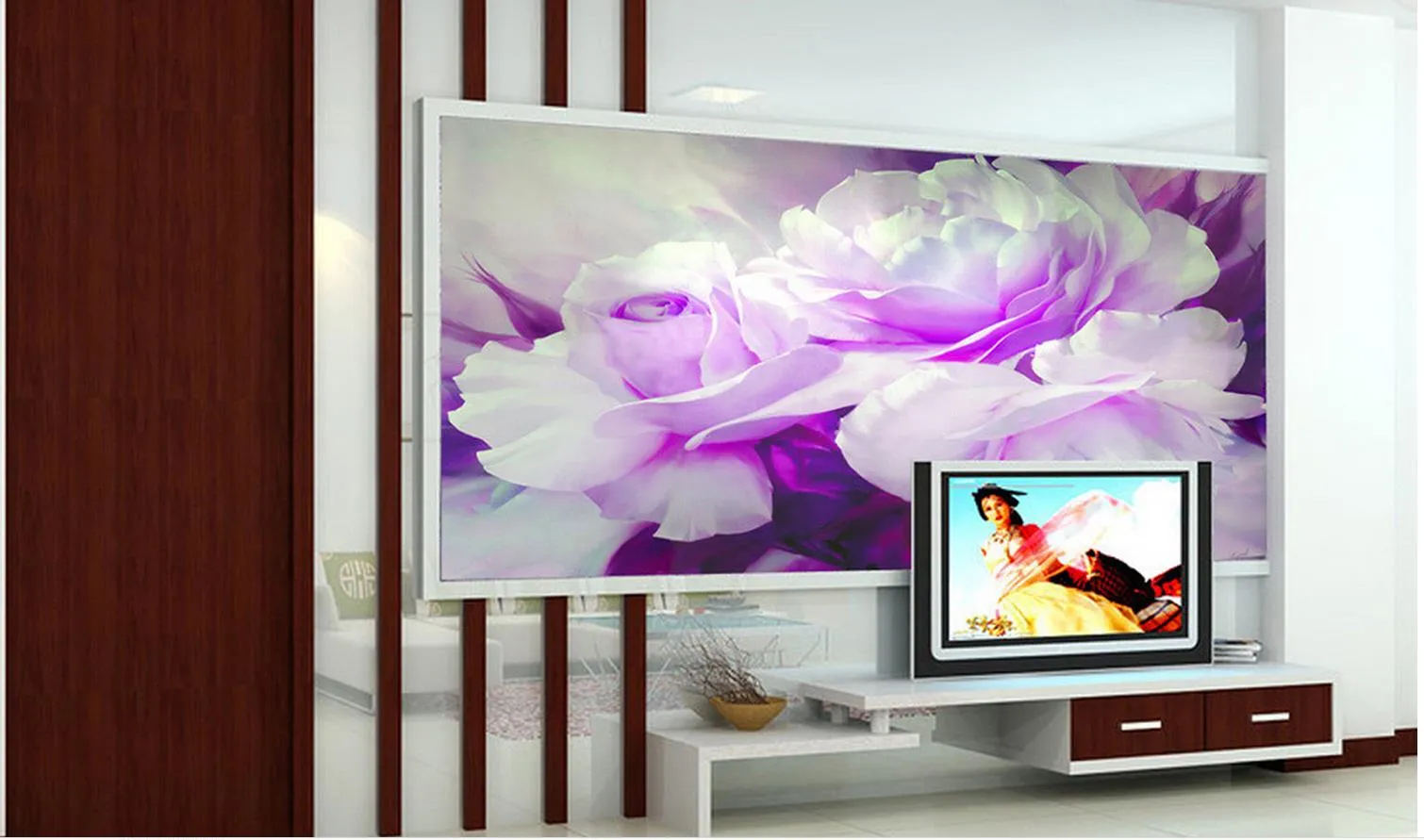 Custom elke maat paars pioen pioen floral achtergrond schilderij muurschildering 3d wallpaper 3D muur papers voor tv achtergrond
