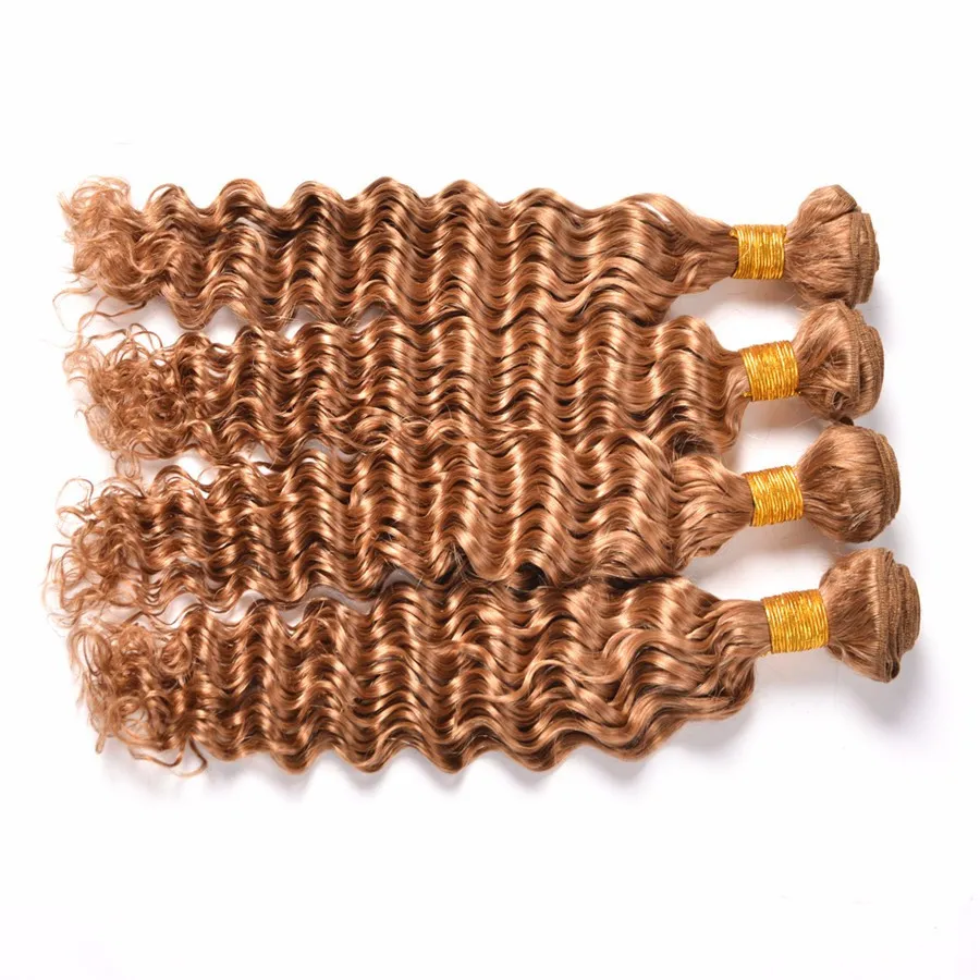 Wholesale 8Aブラジル人間の人のバージンヘア＃27ハニーブロンドの束3ピースロット深い緩い巻き毛髪髪の深い波の髪の拡張子