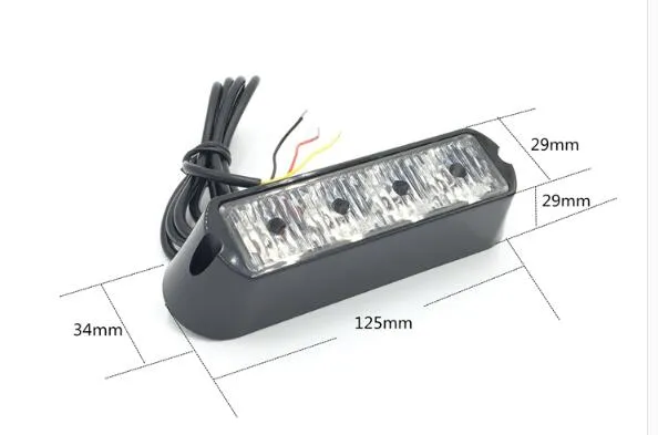 DC10-30V Tir-4W led feux d'avertissement externes de voiture, phares, feux de secours de gril, lumière stroboscopique de moto, 12 flash, étanche