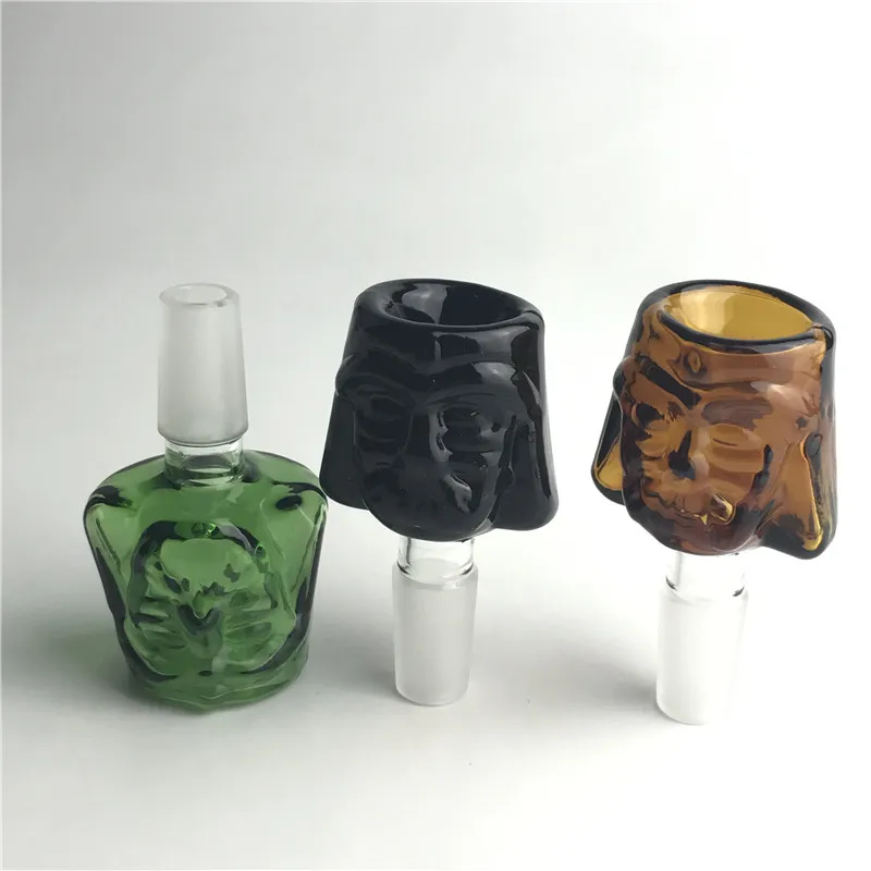 14-mm-Glasschale mit dickem Pyrex-Grün-Schwarz-Braun-Buntglas-Tabakschalen mit menschlichem Gesicht für das Rauchen von Bongs, Wasserpfeifen