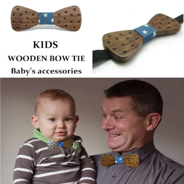 Baby Wood Bowtie 8 Stil Handgjorda Vintage Traditionell Kid Bowknot Neck Tie Färdig produkt Träbåge Tie 9 * 3,5cm