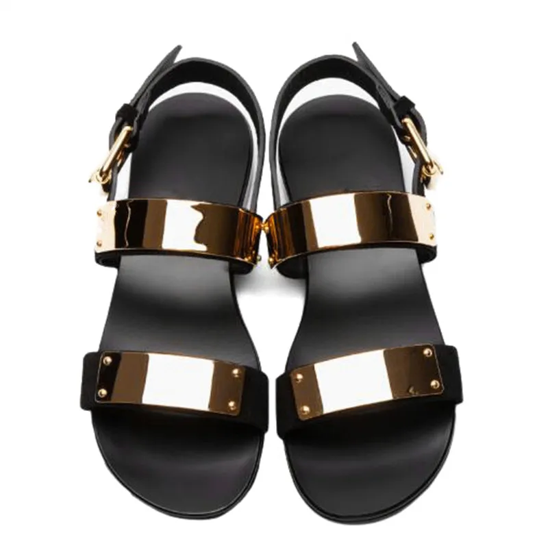 Brand New US 6-12 45 46 Men Genuine Leather Gladiator Sandals Metal Rivet Flat Thongs Roman Summer Beach Sandals Man Punk Slides Shoes