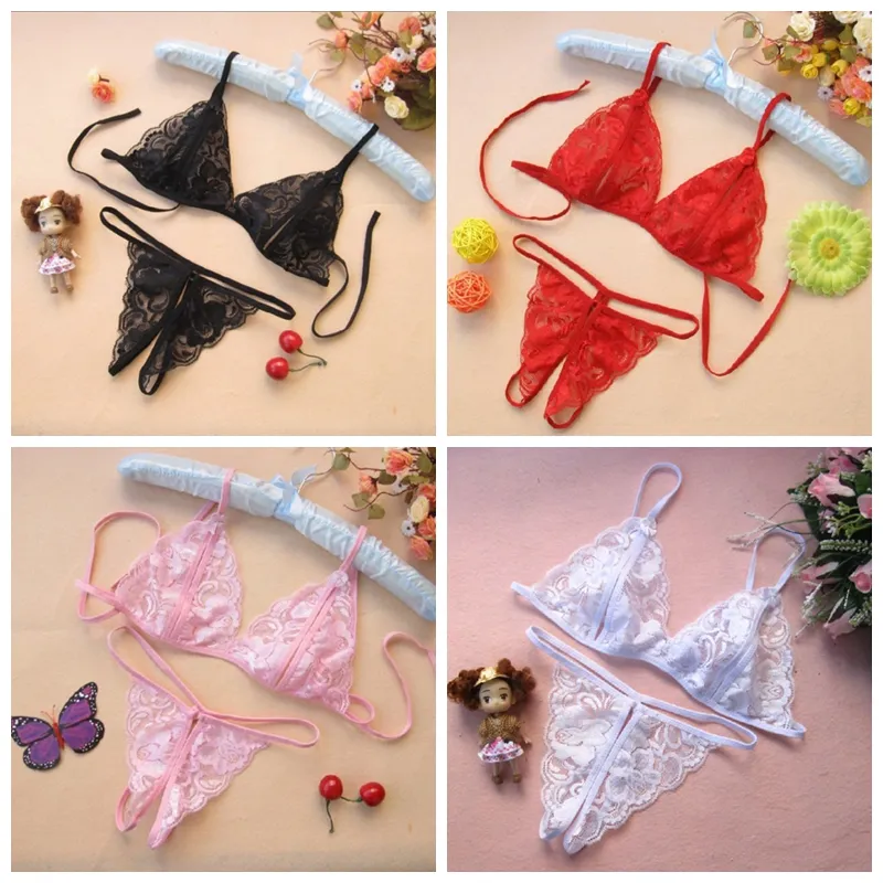 Women Sexy lingerie set Lace Transparent Sexy G-Strings And Thongs Underwear T-pants +bra Lingerie Panty Opcion Regia DHL Factory price