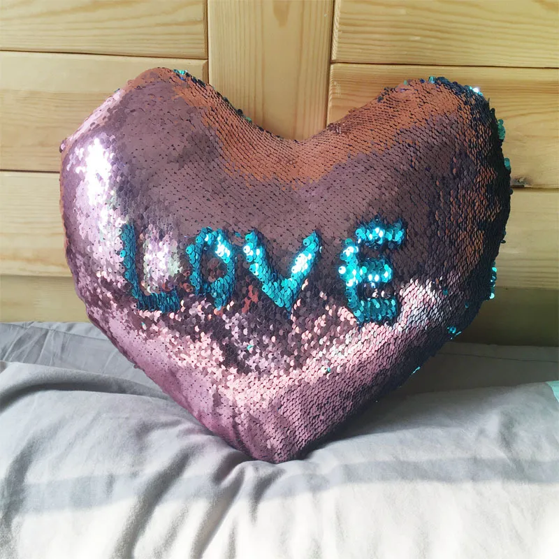 2017 New Sequin Pillow Covers Love Shape Magic Mermaid Discolor Sequins DIY Sequin Pillow Cover