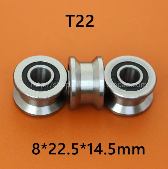 10ピース高品質T22 ABEC-5 8mm T溝ローラーホイールボールベアリングTU22 8 * 22.5 * 14.5 * 13.5 mm v / u溝プーリーベアリング