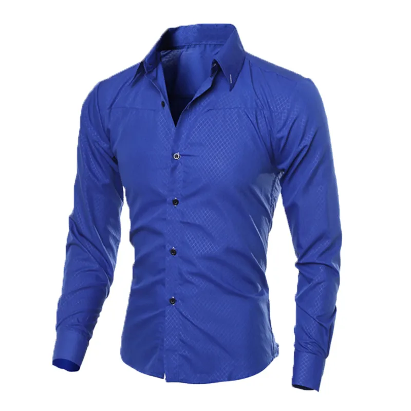 Luxe Heren Slim Fit Shirt Lange Mouw Overhemden Casual Formele Zakelijke Shirts Effen Merk Kleding camisa sociale masculina M-4XL