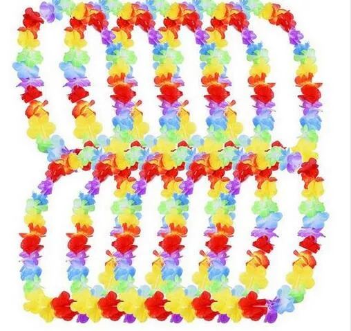 Guirlandes de fleurs Leis, 100 pièces, collier fantaisie pour fête tropicale hawaïenne, soirée poule, 6666196