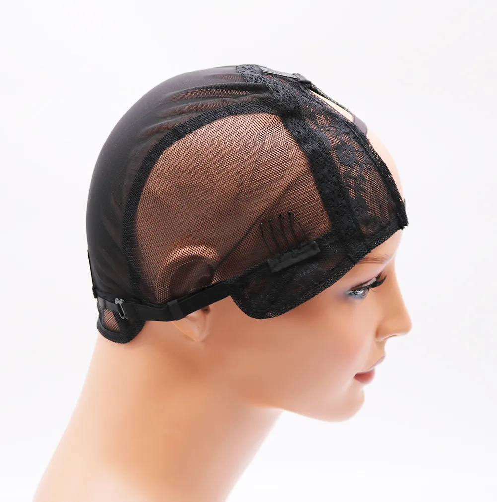 DIY парик шапки черный двойной кружева парик шапки для изготовления париков волос чистой с регулируемыми ремнями швейцарский кружева среднего размера