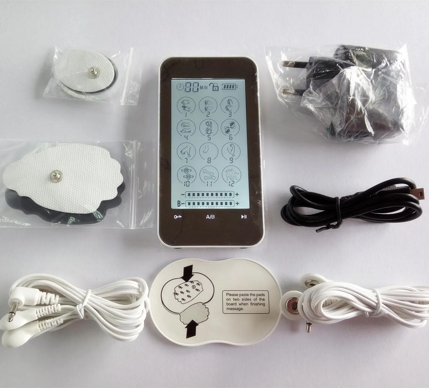 2-Kanal-LCD-Touchscreen-Elektroimpulstherapie-TENS-EMS-Massagegerät, 12 Modi, digitaler elektronischer Mini-Akupunktur-Magnetfeldtherapie-Stimulator