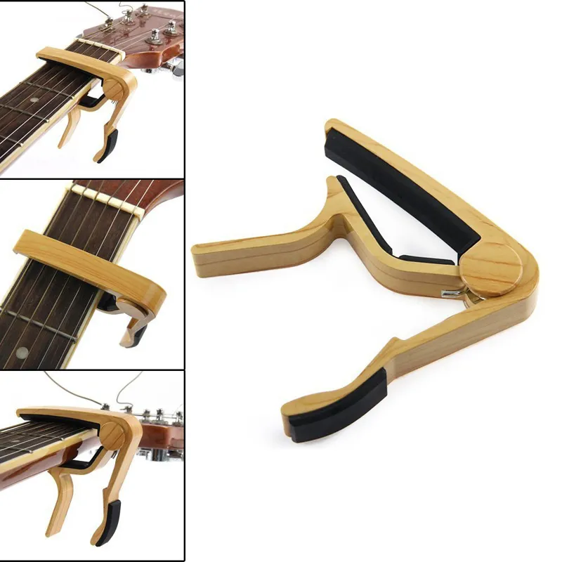 6String Wood Grain Acoustic Guitarr Capo 단일 손으로 기타 우화 밴조 5317240을위한 빠른 변화 하이 카포