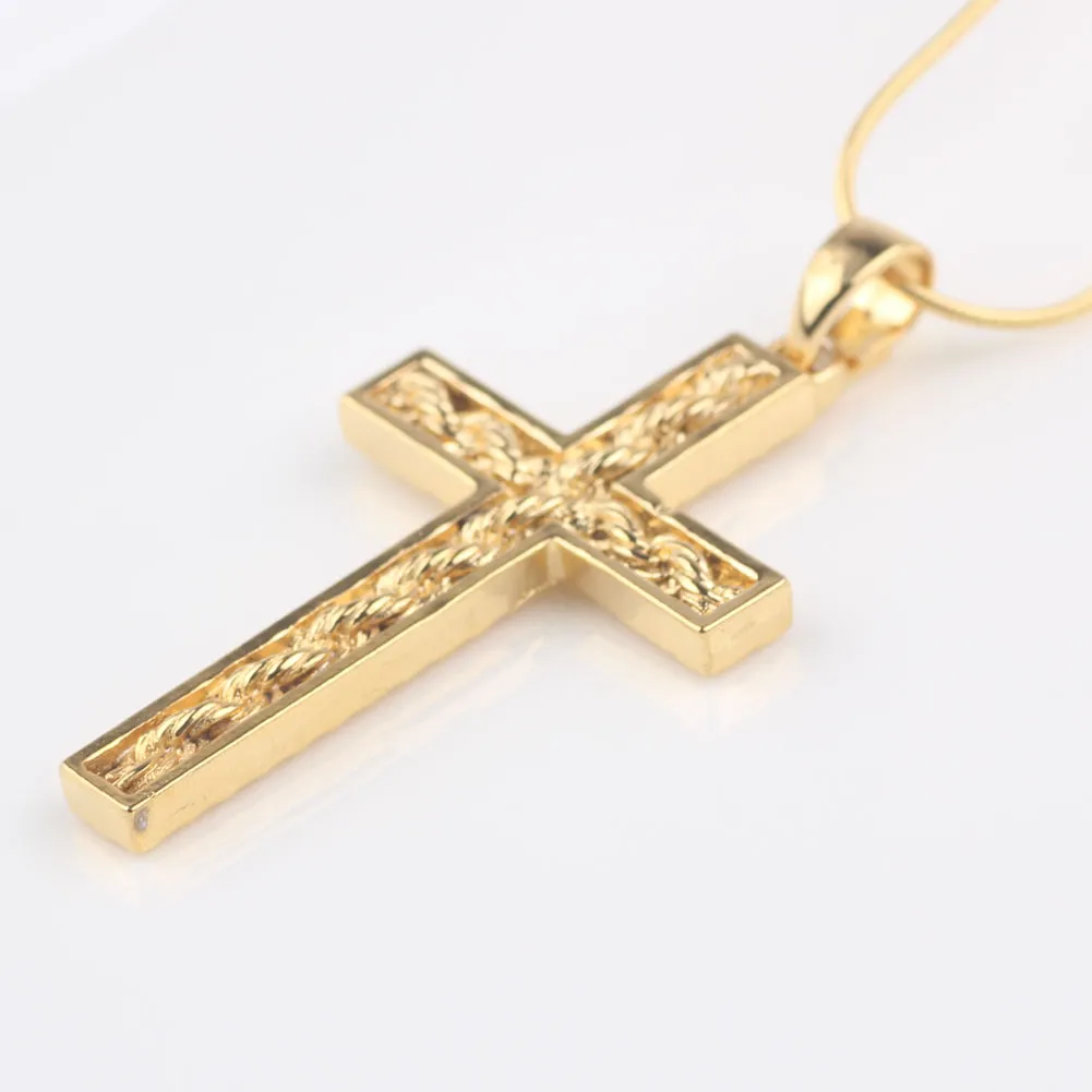 Da uomo / donna Solid 24K oro giallo riempito GF No Stone Cross Pendant Crucifix Collana a catena gioielli 6G