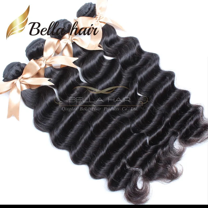 Bundles lâches de vague profonde 3/4 par lot 8A Extensions de cheveux humains vierges Trame Bella Hair Facotry