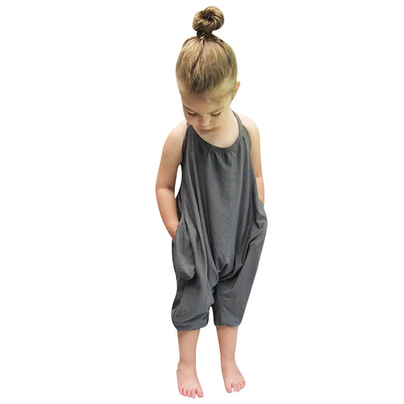 Dziewczyny Kids Onesies Pani Kombinezony Kombinezony Dla Dzieci Bawełniane Bawełniane Backless Pajacyki Kombinezony One Piece Gray Suspended Kombinezony Ubrania