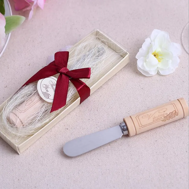 Cadeaux de faveurs de mariage Poignée en bois en acier inoxydable Épandeur "Vintage Reserve" Couteau à beurre Fournitures de fête expédition rapide F2017546