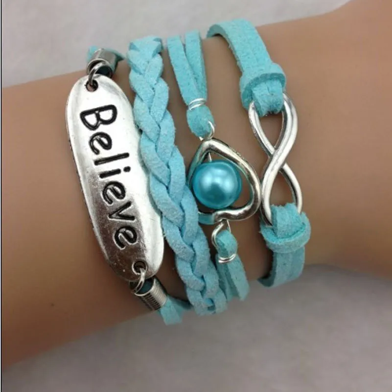 DIY Infinity Charm Bilezikler Antik Çapraz Bilezikler Sıcak Satış 55 Stilleri Moda Deri Bilezikler Çok Katmanlı Kalp Ağacı Life Takı