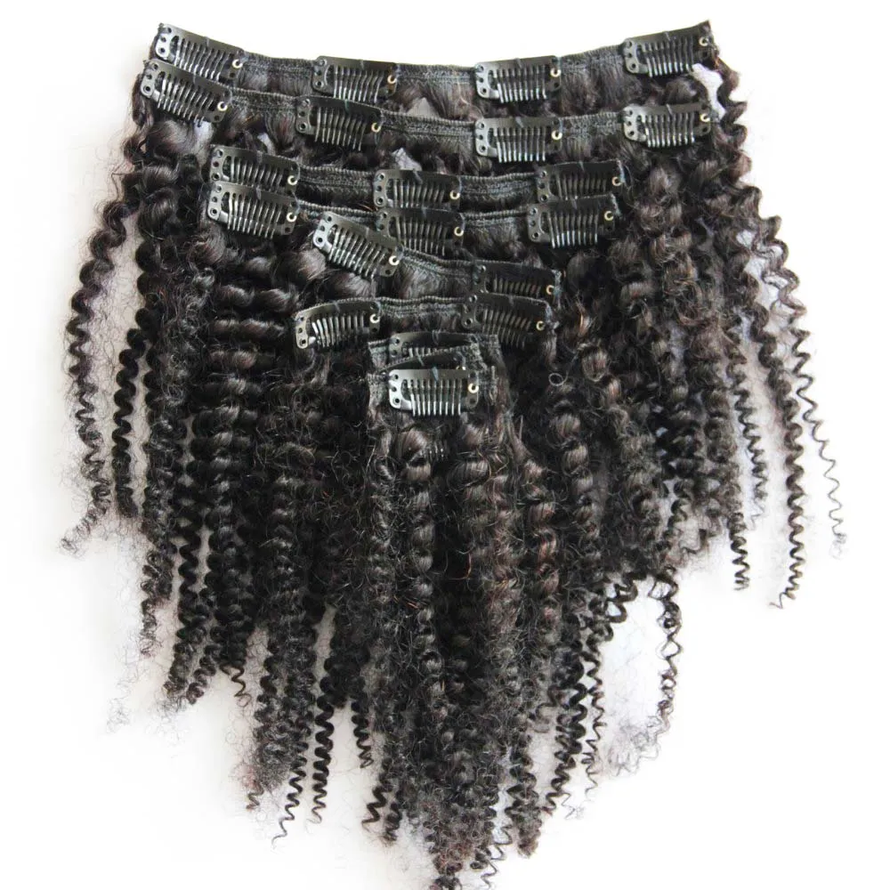 Human Hair Clip in Extensions Afro Kinky Clip in Extensions 100G 7 stks Natuurlijke kleur African American Clip in menselijke haarextensies