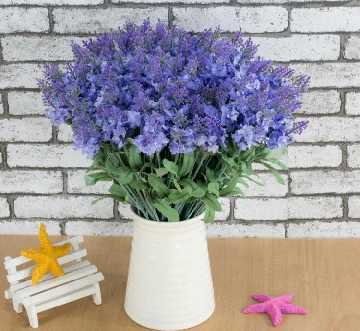 Lavender Bush Bukiet Symulacja Jedwab Sztuczny Kwiat Lilac Purpurowy White Wedding / Home G1223