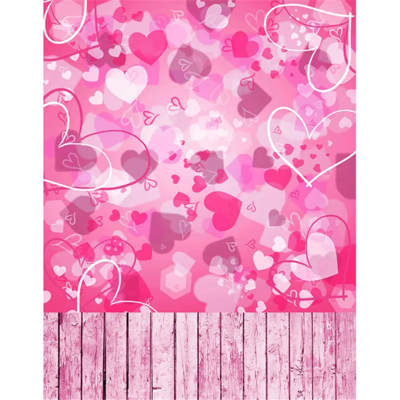 Wood Floor Child Studio Photography Backgrounds Pink Love Heart Shapes Romantic Valentine's Day Wedding Photobooth Backdrop
