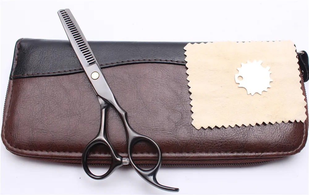 C1005 55QUOT 440C Anpassad logotyp Black Professional Human Hair Scissors Barber039S frisörsax Skärning eller tunnin9807657