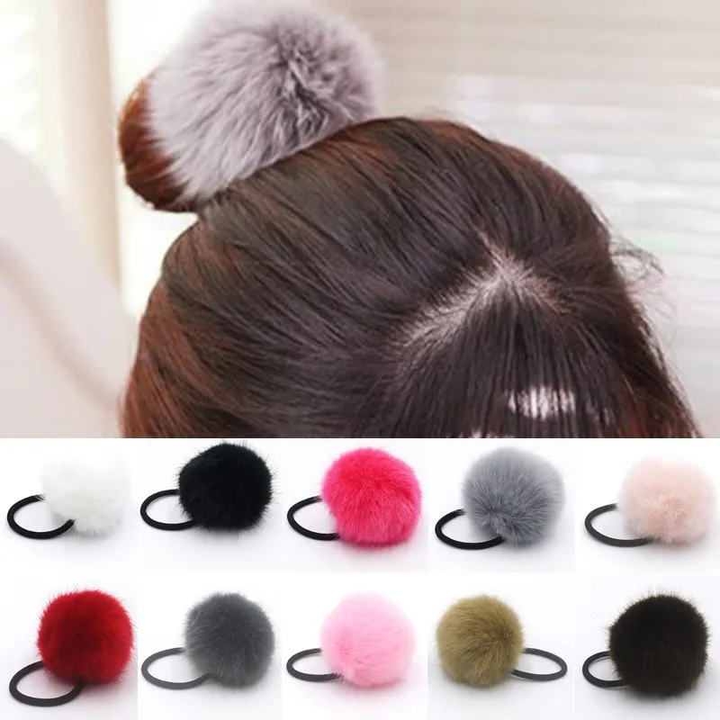 20 stks dame meisje 6 cm faux bont pluizig bal pom pom scrunchies pompon elastische paardenstaart houder haar touw haar stropdassen accessoires hoofddeksels GR102