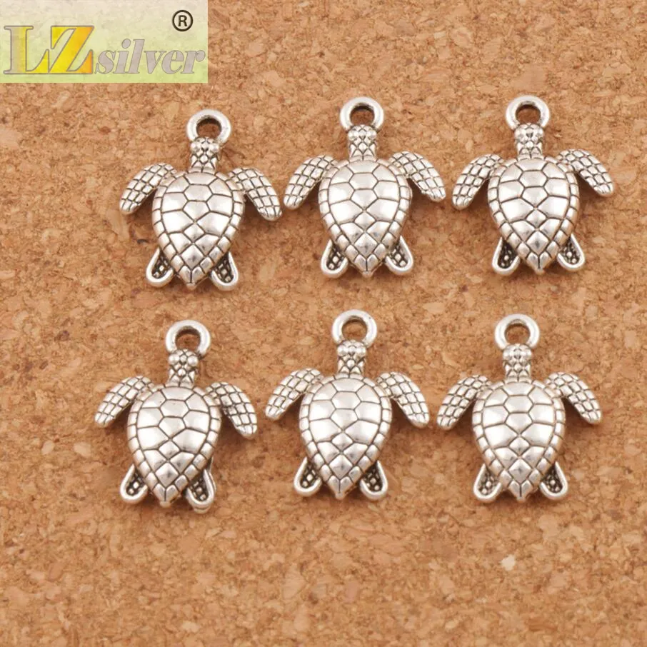 Żółwie morskie Żółwie Charms Wisiorki 200 sztuk / partia 12x15mm Starożytne Silver Biżuteria Ustalenia Komponenty Fit Naszyjnik Bransoletki L1176