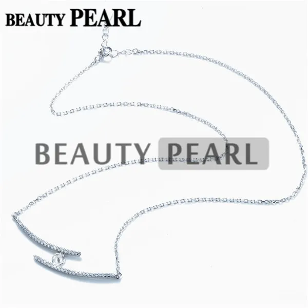 HOPEARL Jewelry Necklace Blank for Pearls Mounting Two Lines Zircon 925 Silver Link Chain Base 3 Pieces