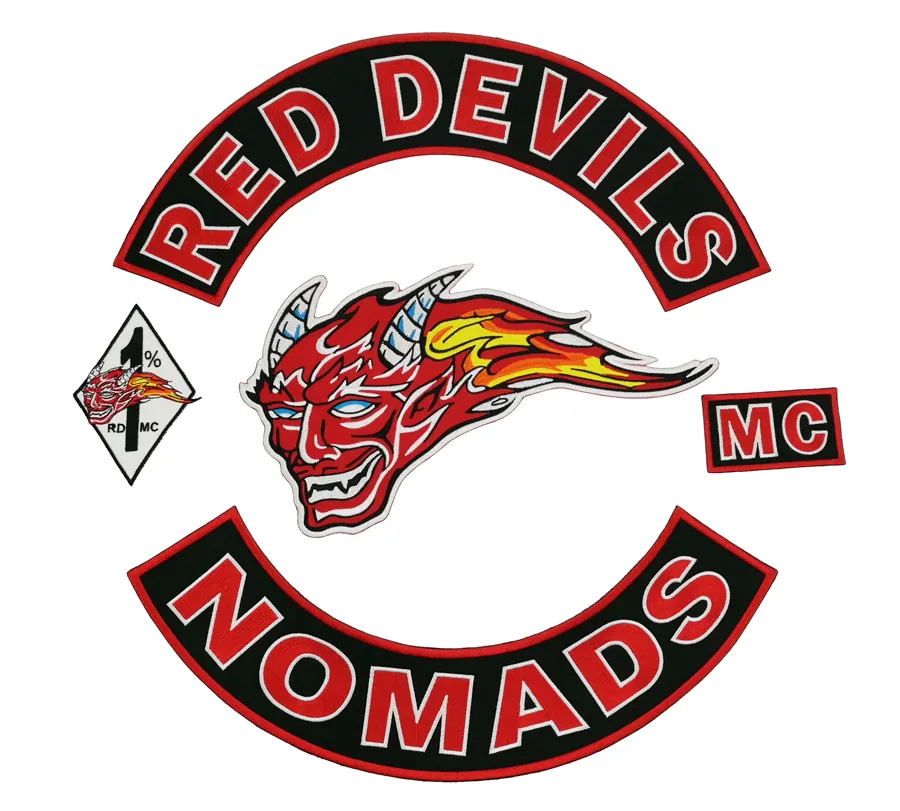 RED DEVILS EMBROIDERY BIKER Nozioni di cucito Toppe termoadesive per moto Set di grandi dimensioni Patch personalizzata larga 40 cm