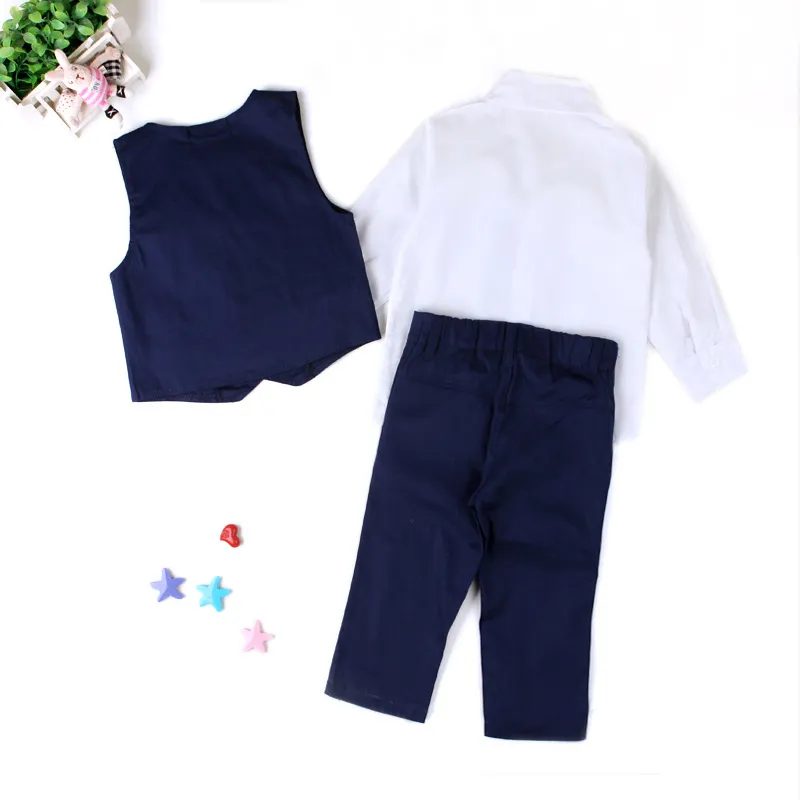 Niños Inglaterra estilo Caballeros trajes Corbata Chaleco Cuello doblado Camisa Pantalones Niños Regalos Trajes de vestir para 2-7T