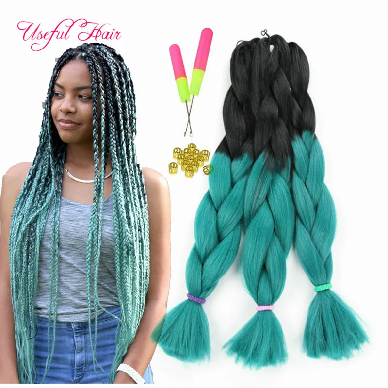 Trzy Tone Four Tone Ombre Przedłużanie Włosów Kolor 24 cali Jumbo Braids Syntetyczne oplatanie Włosów Rozszerzenia Szydełkowe warkocze Hair Croceht Haczyki do plecionego Hiar