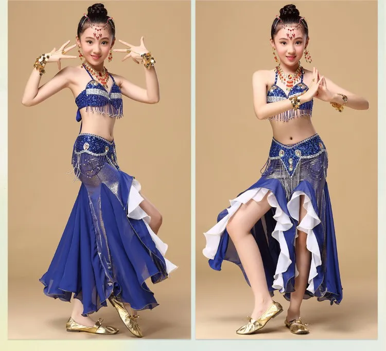 Tissu de danse du ventre pour enfants, Costume Oriental 3 pièces,  soutien-gorge, ceinture, jupe, Costume de danse du ventre pour filles