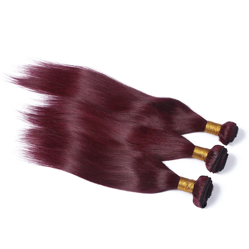 Proste 99J Wine Red Brazylian Human Hair Weaves z koronkowymi czołowymi Burgundowe 3bundles z pełną koronką 13x4 Closur2363112