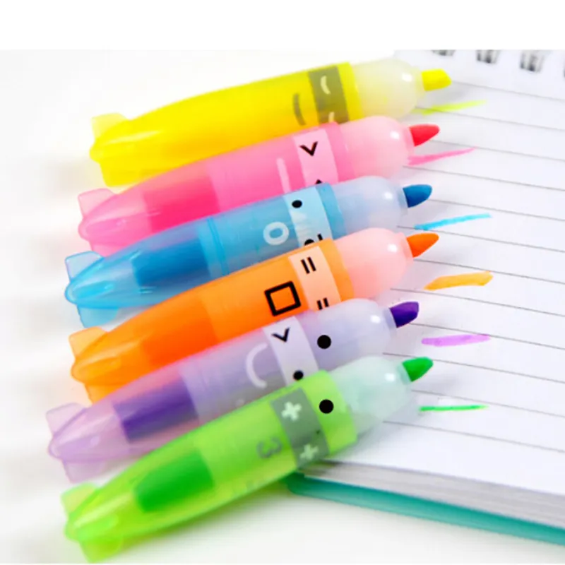 6PCS Mixed Color Boat Shape Fluorescent Pen Highlighter Marker Writing School Gift Cute Kawaii Office Accessory Store Stationary