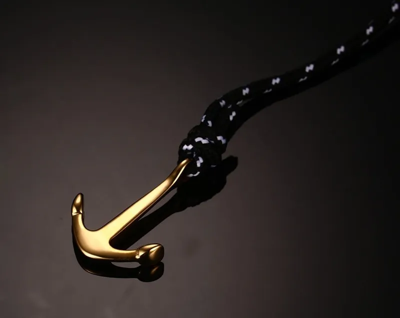 Nautical Mäns Bangles Silver Gold Plated Anchor Fish Hook Black Nylon Ropes Multilayer Armband för Kvinnors Smycken