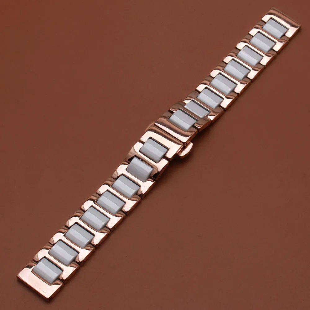 Rosegold Stainless steel metal wrap White ceramic Watchband strap bracelet 14 16 18 20 22mm for fashion mens womens wrist watches 6667524