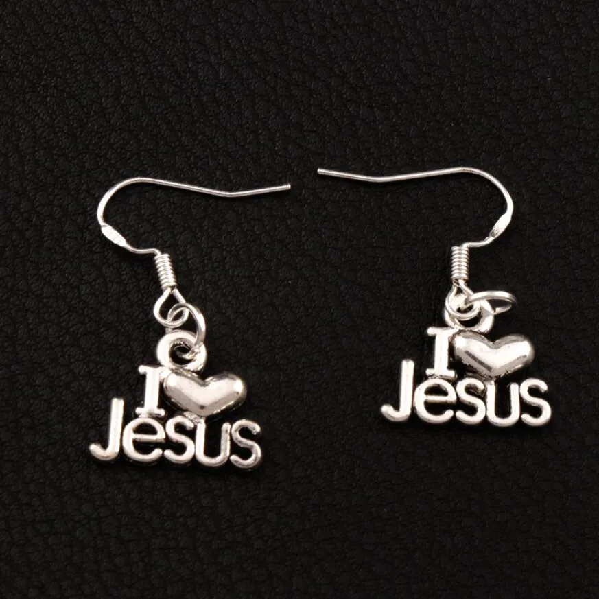 Ich liebe Jesus Herz baumeln Kronleuchter Ohrringe 925 Silber Fischohrhaken 30pairs / los E385 15.7x30mm