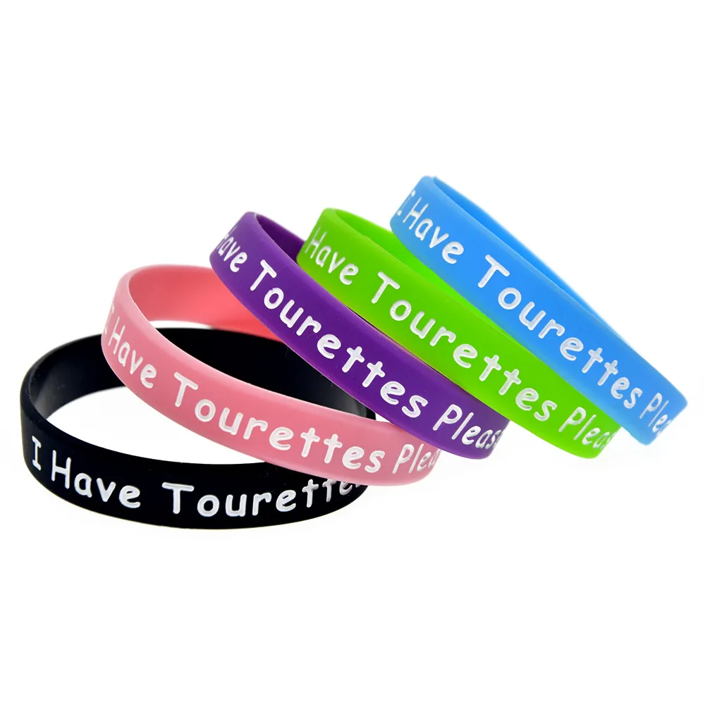 I have Tourettes Please be patient Silicone Rubber Wristband Ink Filled Logo Adult Size 269M