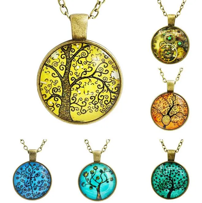 Spedizione gratuita Albero dei gioielli Retro Collana con ciondolo in pietra preziosa Collana con albero della vita Catena del maglione WFN328 (con catena) ordine della miscela 20 pezzi molto